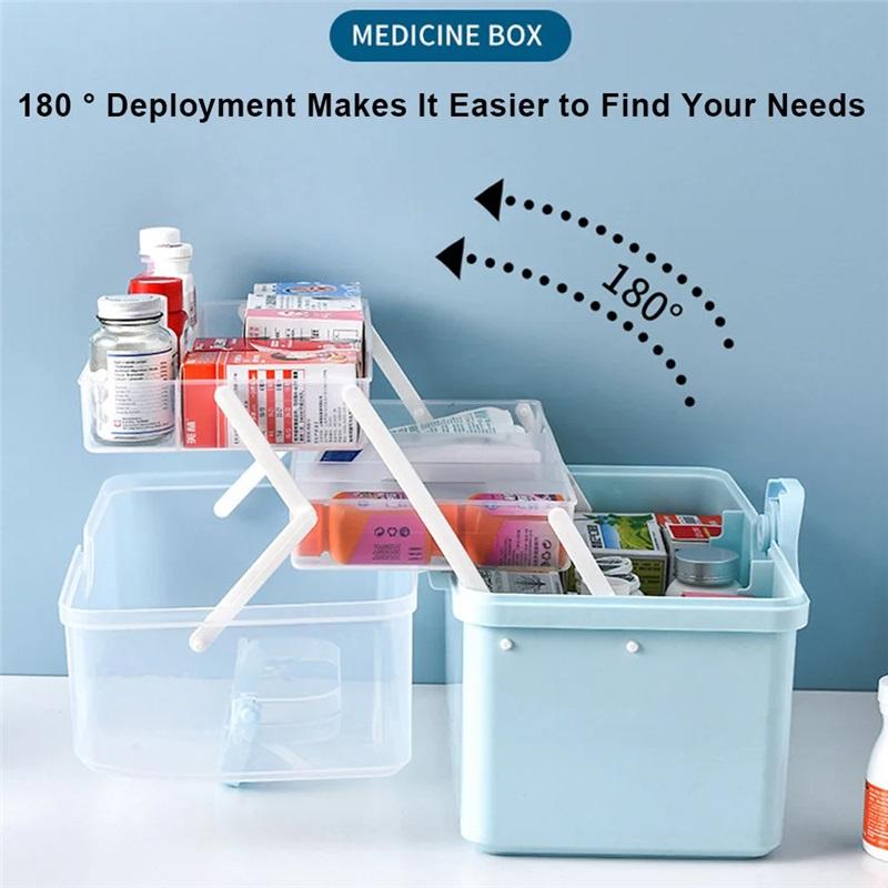 3-Tier Medicine Storage Box First Aid Kit Container Portable Plastic Medicine Storage Organizer Multipurpose Drug Distribution