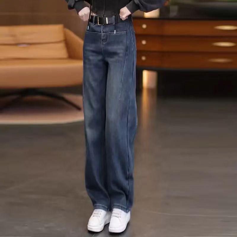 

Women s High-Waisted Wide-Leg Velvet Denim Jeans - Retro Design for Autumn/Winter 2026 28: 105-115 jin