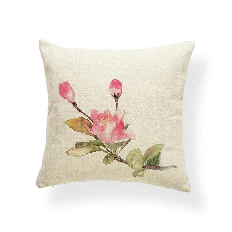 Schönes Pflanzenkissen-Set Blume Rose Orchidee Narzisse Wohnzimmer Schlafzimmer Dekoration Kissenbezug Leinen-Kissenbezug 45x45cm