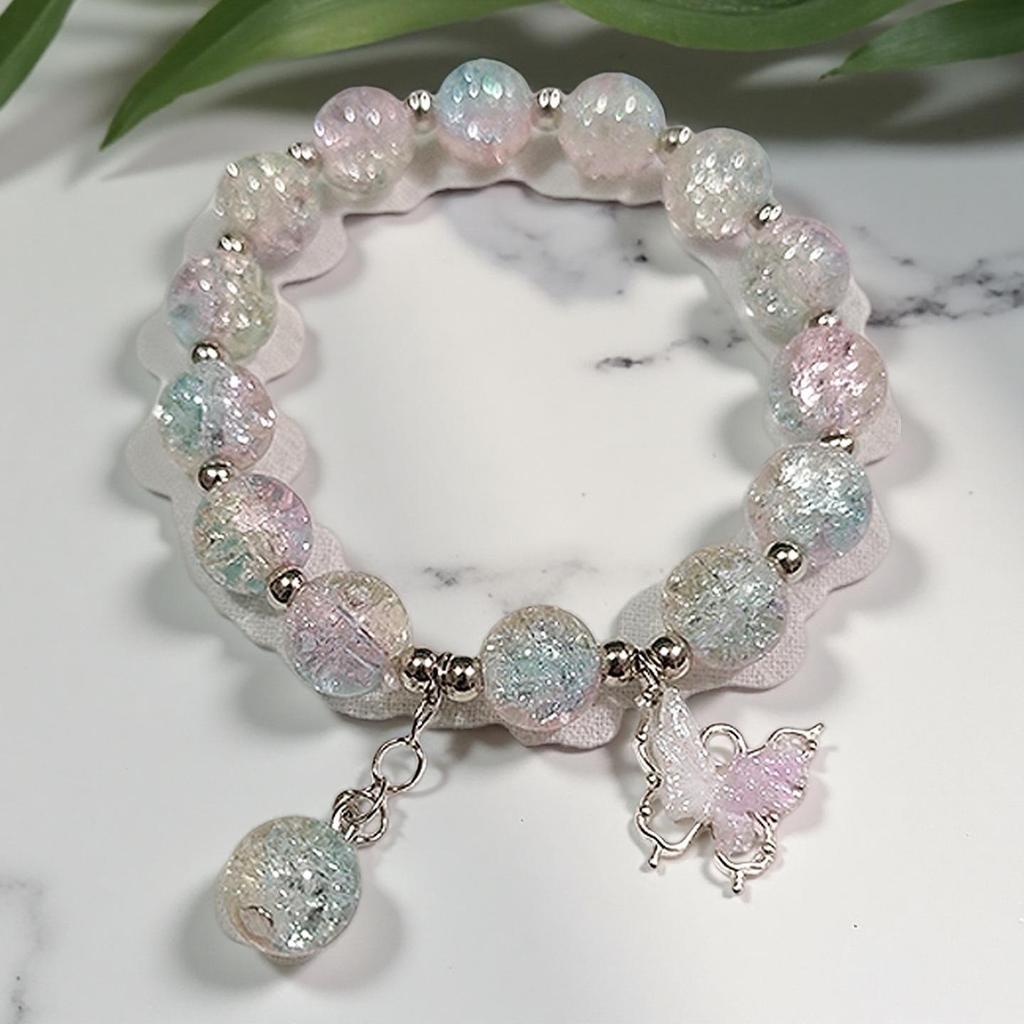 2026 Iridescent Butterfly Bracelet - Colorful 10mm Beads, Color-block Design, Cross-border Gift