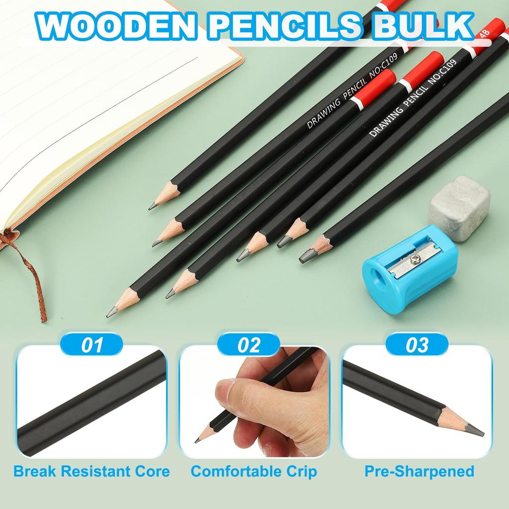 PATIKIL 14B Drawing Hexagonal Sketch Pencils for and for Artists and Beginners 24-Pack Pencils, Pre-Sharpened Drawing, Writing, Art, Sketching,