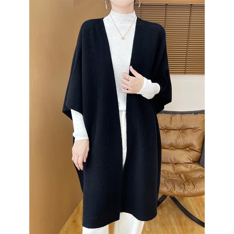 100% Australian Merino Wool Women's Large Shawl: Autumn/Winter, Loose Knit Mid-Length Outerwear