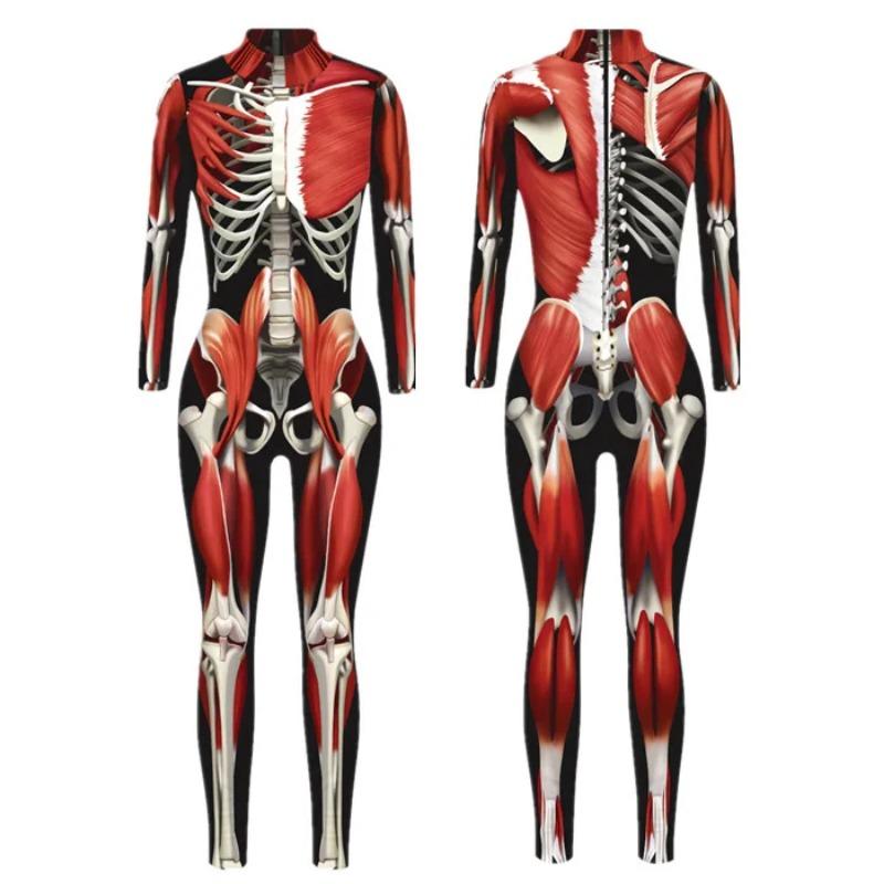 New Robot Armor 3D Digital Print Muscle Bones Tights Zentai Women's Halloween Party Cosplay Sexy Bodysuit 2024