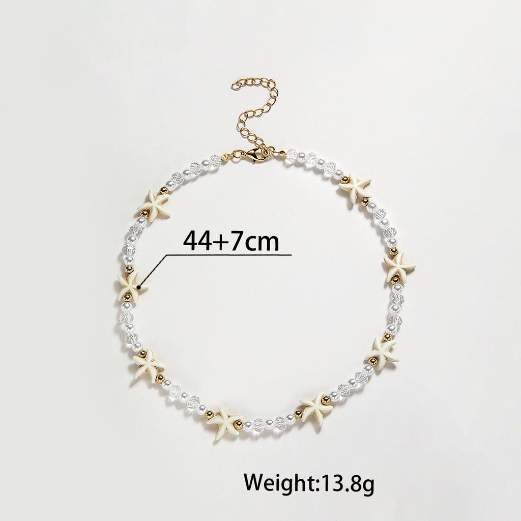 Fashionable and minimalist turquoise starfish mixed with pearl black bead neck women's necklace, versatile for daily use
