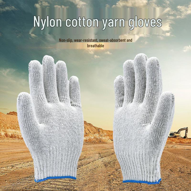 

Men s Thickened Cotton Nylon Non-Slip Work Gloves – Durable Protection for Labor and Construction Blue Edged Gloves: 1 Pair (45-47g)