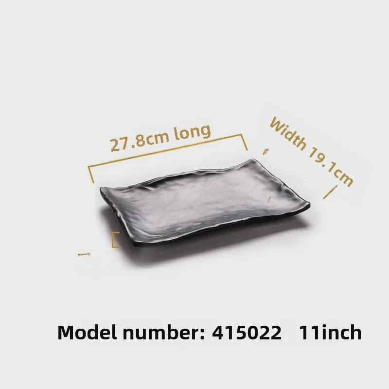 Melamine Black Tableware: Imitation Porcelain Plate for Cold Dishes, BBQ, Hot Pot, and Commercial Use.