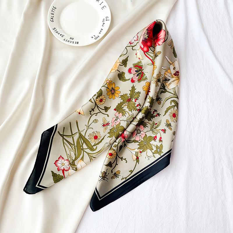 Vintage Halstuch Damen Kopftuch Hijab Haarband Seidenschal mit Satindruck Stirnband Quadratisches Tuch für Frauen Foulard Bandana