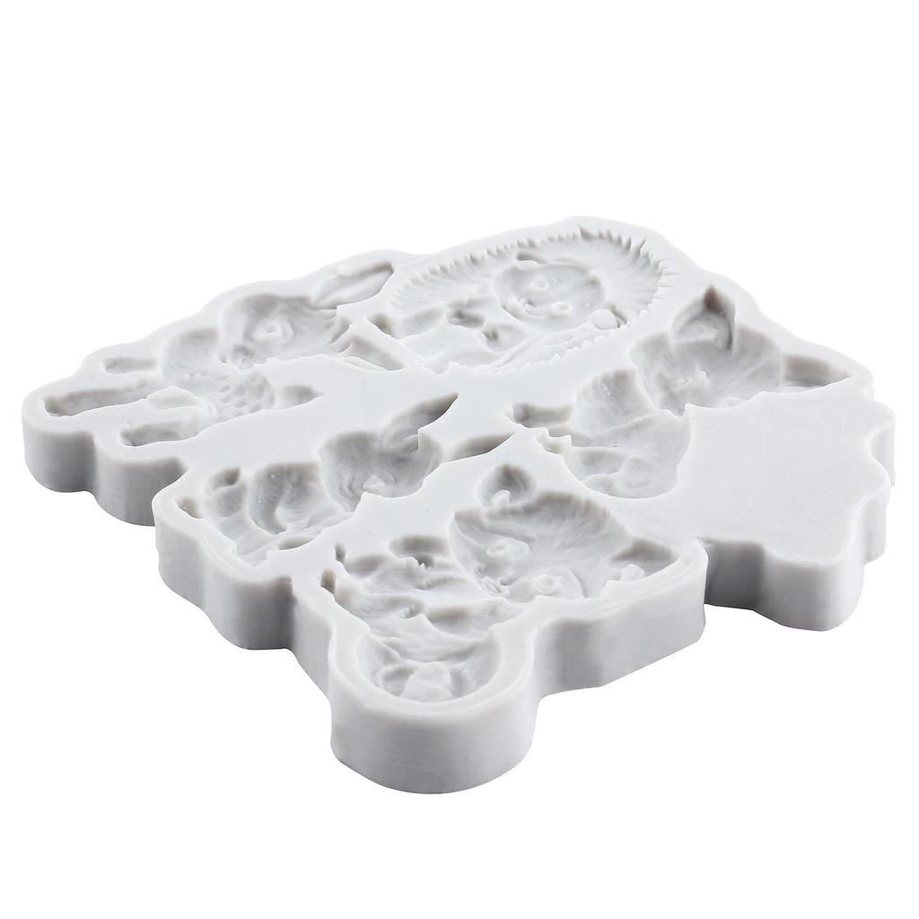 Animal Themed Silicone Molds Fox Squirrel Rabbit Sika Deer Fondant Mold Cake Decorating Tools Cupcake Topper Candy Chocolate Gumpaste Mold