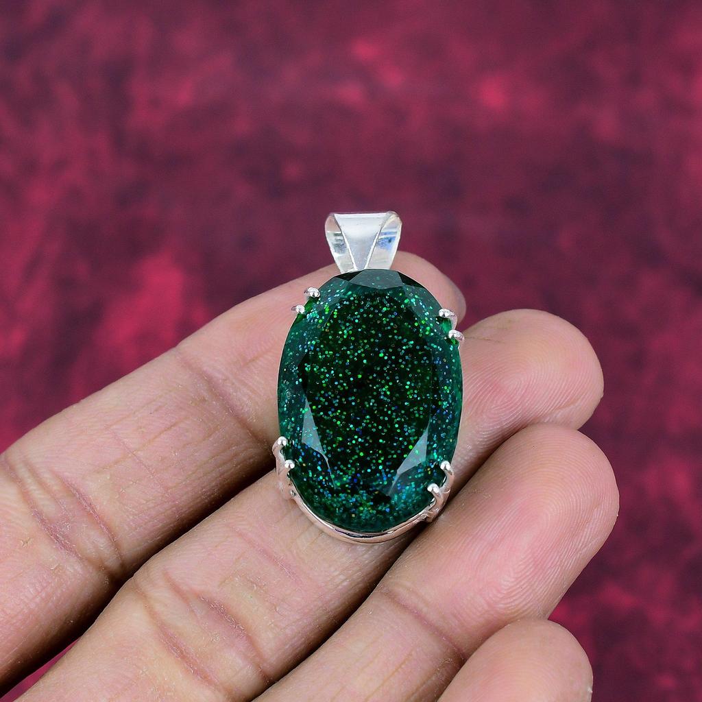 Grön Australisk Opalhänge, 925 Massivt Sterling Silver Ädelstenssmycken, Handgjort Hänge, För Tacksägelse