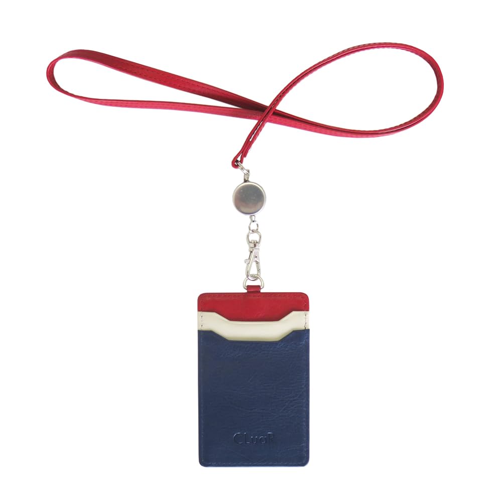 Vertical ID Card Employee ID Card Pass Commuter Pass with Neck Replaceable Genuine Leather Red X (Seal Al) Holder, Case, Case, Holder, Reel, Strap,