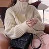 Turtleneck Autumn Winter Loose Cardigan Women Sweater Pit Strip Single-breasted Knitted Simple Jackets Solid Casual Long Sleeve Office Coats Clothing