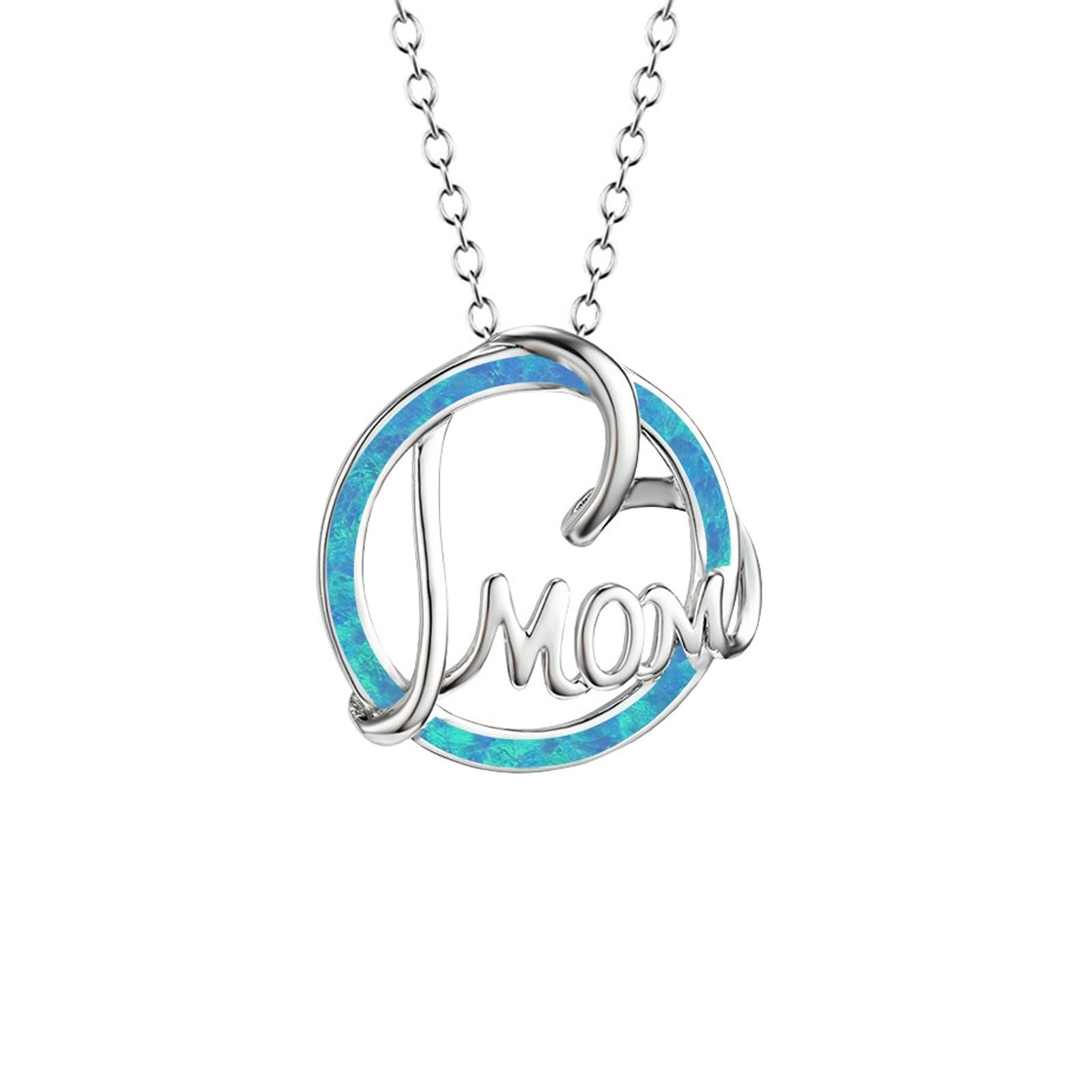 Mom Initial Women s Initial Heart Pendant Necklace Adjustable Necklace Gift For Mother One Size синий