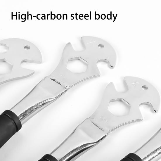 Pedal Wrench Anti-Slip Rubber Grip Multi-Spec Opening Pedal Spanner High Carbon Steel Extended Lever Design Portable Repair Tool