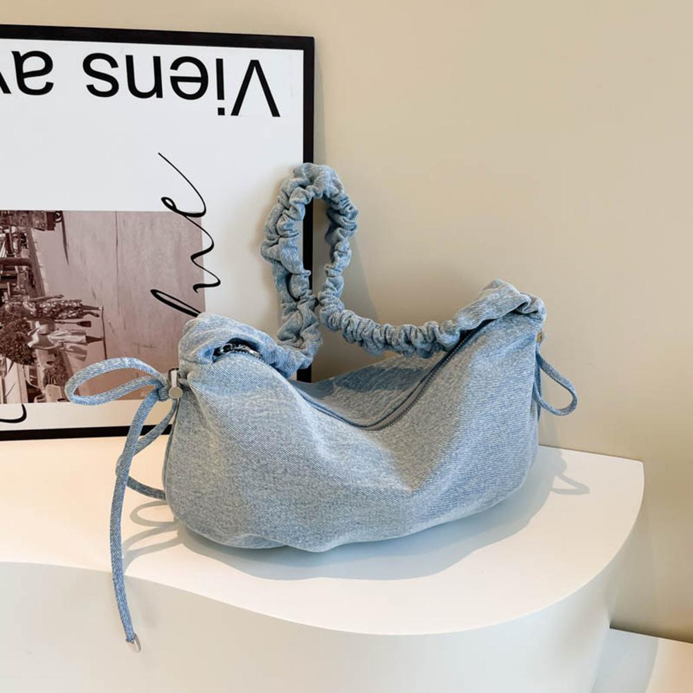 

Bow Purse for Women Ruched Hobo Bag PU Leather With Inner Pocket Dumpling Bag Zipper Closure for Work Travel синий