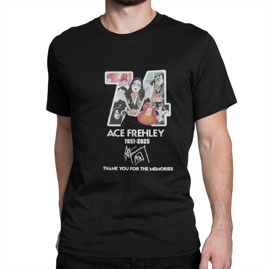 Men Ace Frehley Spaceman Kiss Band  T Shirt  Pure Cotton Tops Vintage Short Sleeve Crewneck Tee Shirt Birthday Gift T-Shirt