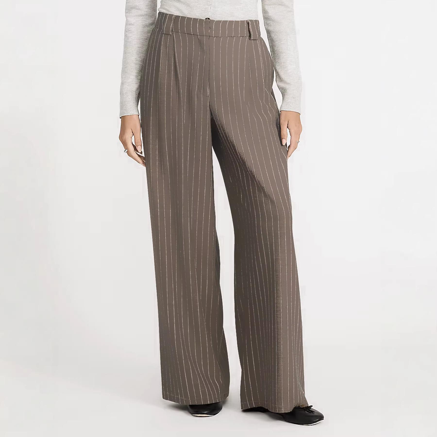 2026 European and American cross-border Amazon light brown striped wide-leg pants commuting high waist drape trousers wide-leg trousers suit pants S верблюд