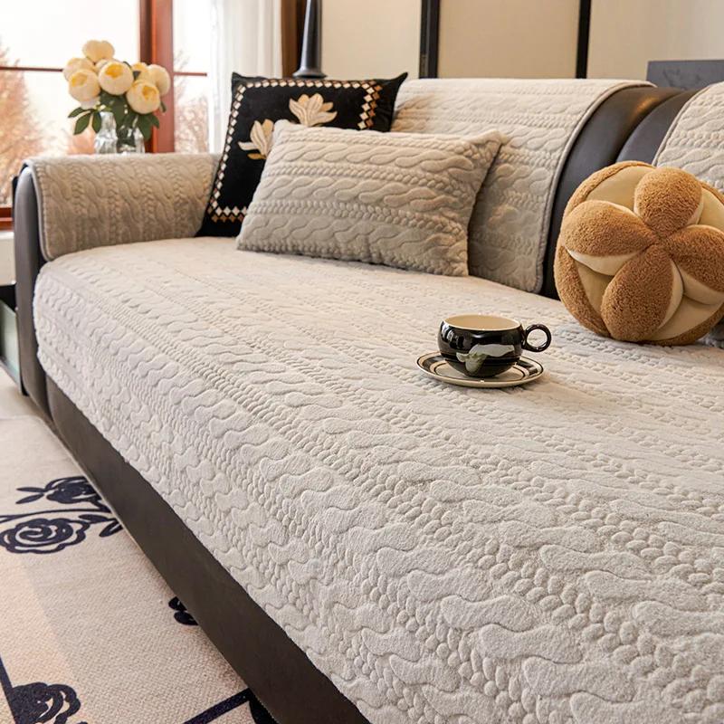 

Зимняя теплая подушка для дивана, однотонный плюшевый жаккард, утолщенный защитный чехол для дивана, декоративный чехол для дивана, полосатый коврик для дивана с прямыми рядами 70x70