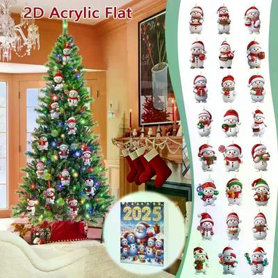 Christmas Advent Calendar 2D Flat Acrylic Snowman Countdown Calendars Xmas Tree Hanging Pendant Ornaments New Year Kids Gifts