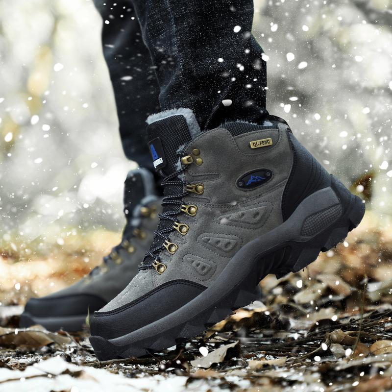 Brand Men's Boots Warm Plush Snow Boots Outdoor Non-Slip Hiking Boots High-Top Waterproof Sneakers Men's Winter Boots Size 39-47