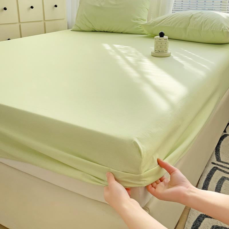 Modern Design Light Green Linellae Pattern Printed Fabric Bed Sheets Cotton Breathable Mattress Cover Colorful Fitted Sheet with Pillowcase