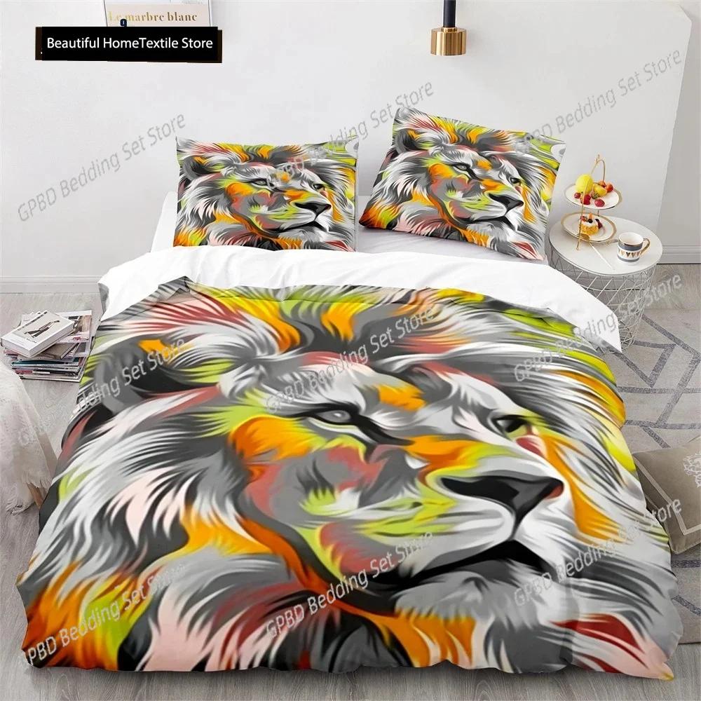 Lion Duvet Cover Set 3D Print Wild Animals Colourful King Queen Size For Kids Teens Adults Bedding Set Polyester Comforter Cover