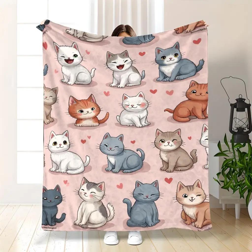 Geometric Cat Flannel Blanket Cozy Soft Cat Lover Gsm Throw 75X95CM