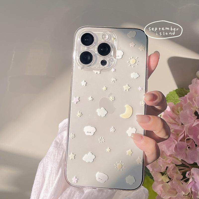 Full screen cloud moon suitable for iPhone11promax mobile phone case 11pro transparent TPU space case fine hole