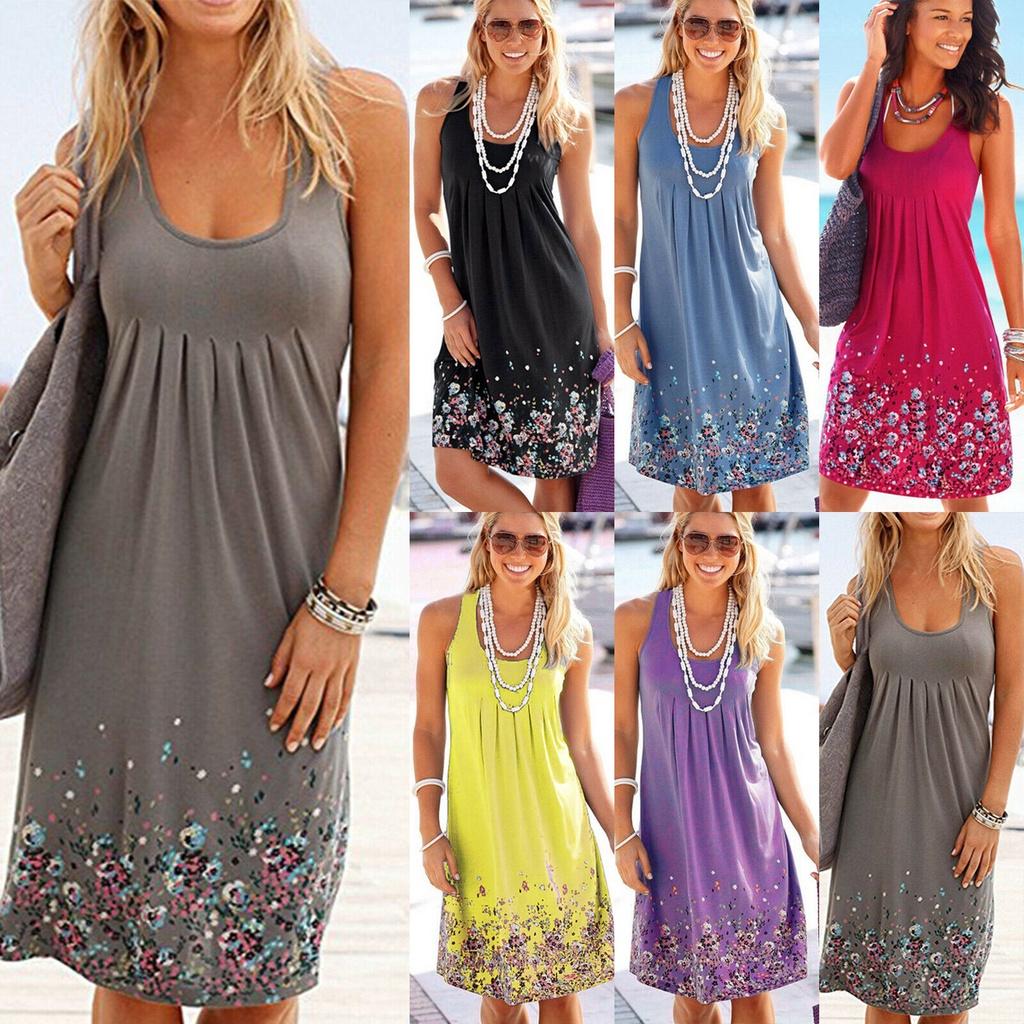 Elegant Womens Summer Boho Floral Short Midi Dress For Cocktail Evening Parties