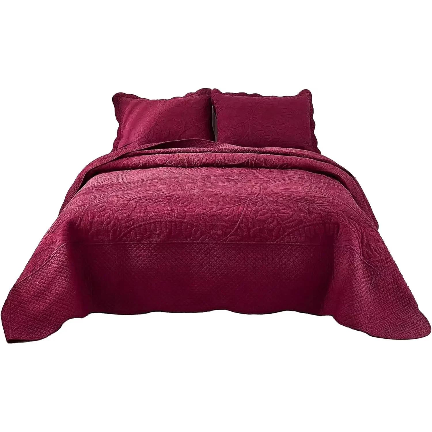 

Комплект из 2-х частей, 100% хлопок, стеганое постельное белье с вышивкой, покрывало (Натуральный бежевый Twin) Бесплатная доставка ворсовый плед Twin (68 x86 )