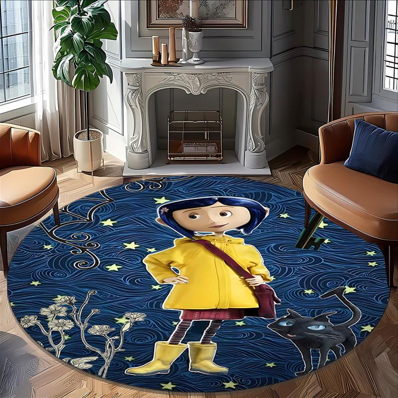1pc Coraline (5) Print Round Carpet Chair Round Carpet Suitable for Bedroom Living Room Home Decorative Carpet
