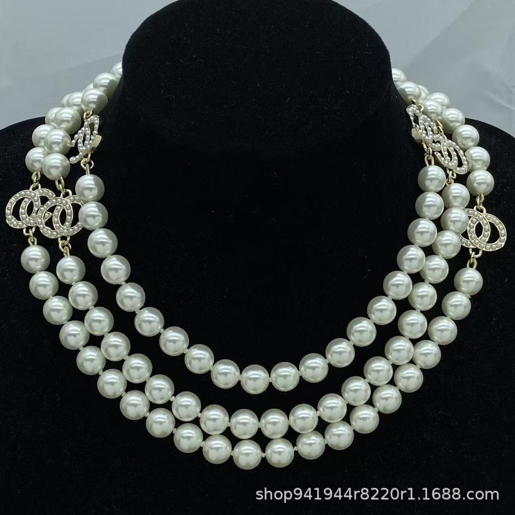 Korean Version of Fashion Trendy Pearl Necklace Accessories, Autumn and Winter Letters Multi-layer Long Double Sweater Chain Wom