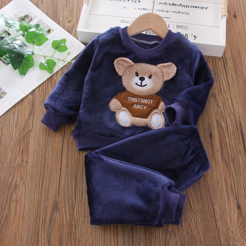 Baby Winter Pajama Set With Bear Pattern For Boys And Girls Fleece Cozy Homewear