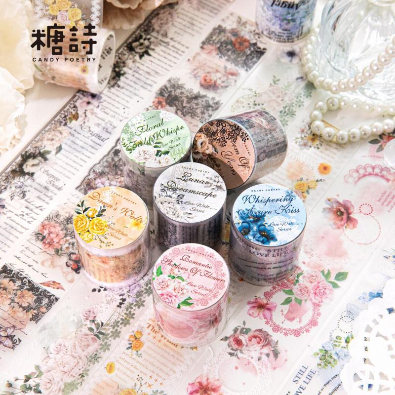 1 Roll 4x200cm Lace Floral Tape Stickers Retro Hollow Lace Journal DIY Collage Decor Supplies