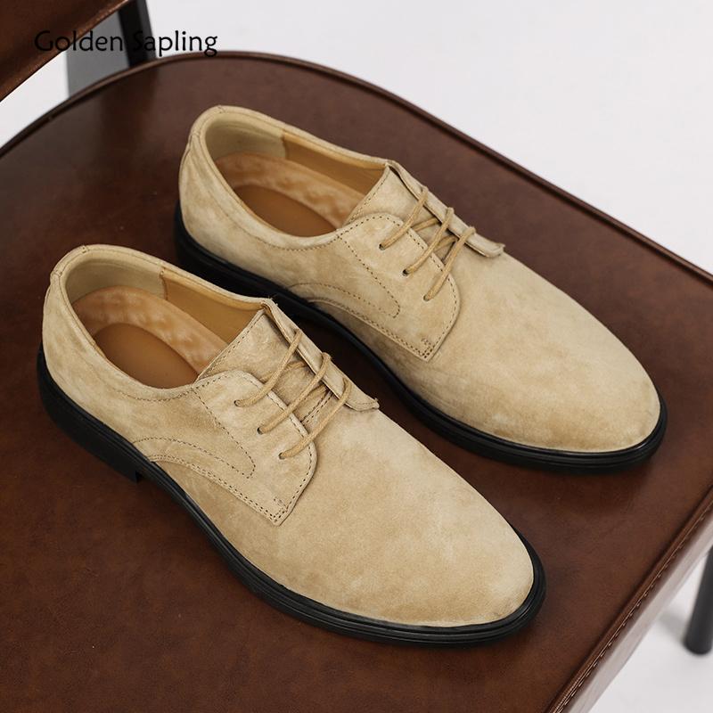 Golden Sapling Derby Shoes for Men Formal Flats Comfortable Leather Loafers Mens Casual Business Shoe Leisure Party Flat