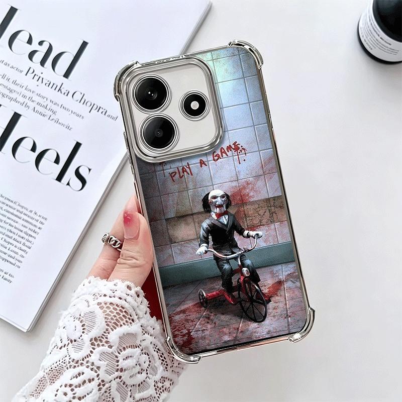 

The J-Jigsaws Killer Horror Soft Phone Case For Xiaomi Redmi Note 14 15 Pro Plus 13 12 11S 11T 5G 10 9S 9 Plating Anti-Fall Fund Redmi Note 12 Pro 5G