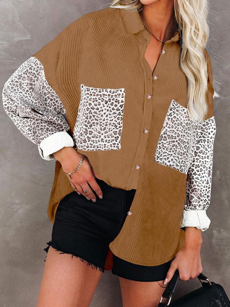 New Autumn Leopard Print Women's Shirt Collared Hole Casual Jacket