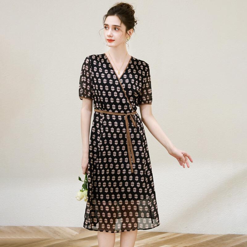 Mulberry Silk French V-Neck Floral Midi Dress M