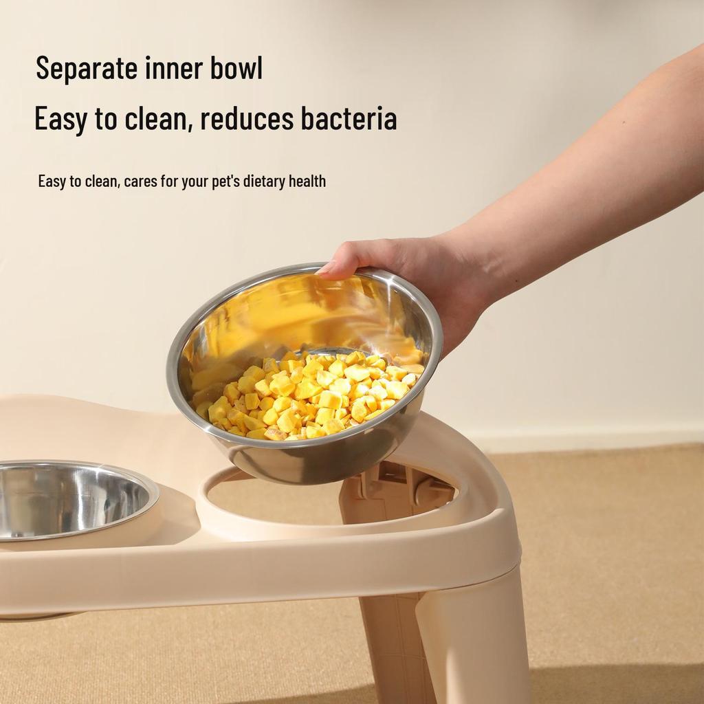 Elevated Double Bowl Pet Feeder: Folding Stainless Steel Water and Food Bowl for Cats and Dogs