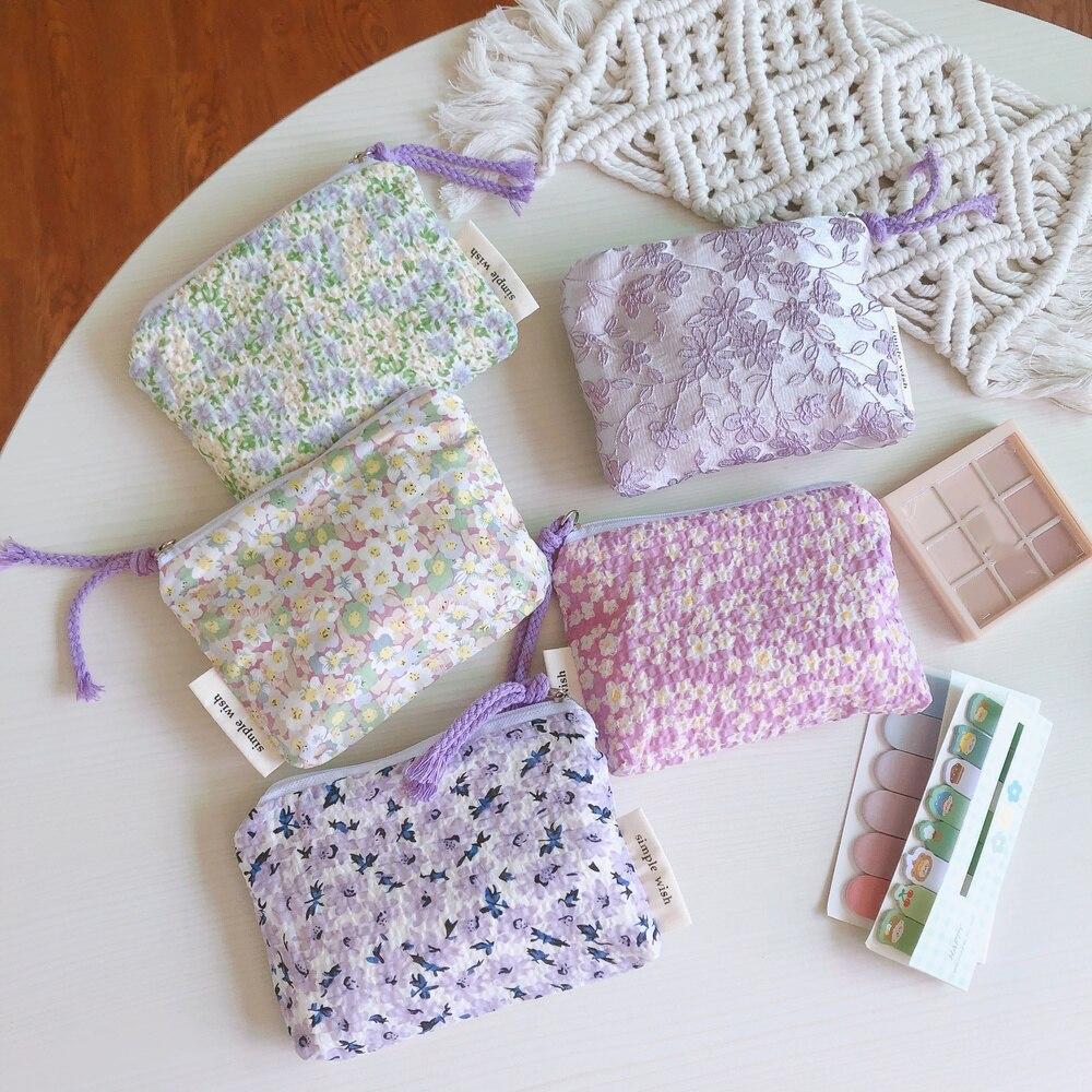 Mini Cotton Floral Organizer Bags for Women Bag Small Fabric Cosmetic Make Up Bag Little Purse Coin Pouch Children Cosmetic Case