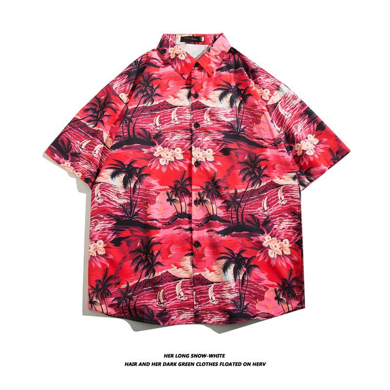 Fashion Men's Shirt  Beach Flower Print Hawaiian Shirts for Men Beach Casual Shirt Loose Men Shirts