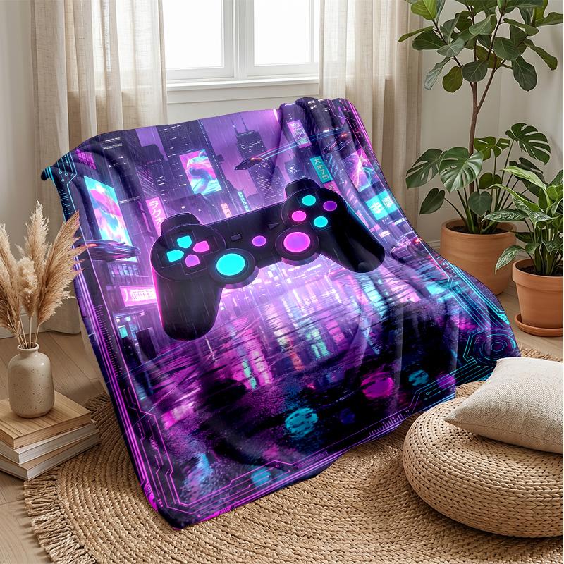 Cyberpunk Game Controller Blanket Personalized Name Flannel Blanket Soft Cozy Plush Throw for Sofa Bed Lightweight Home Decor