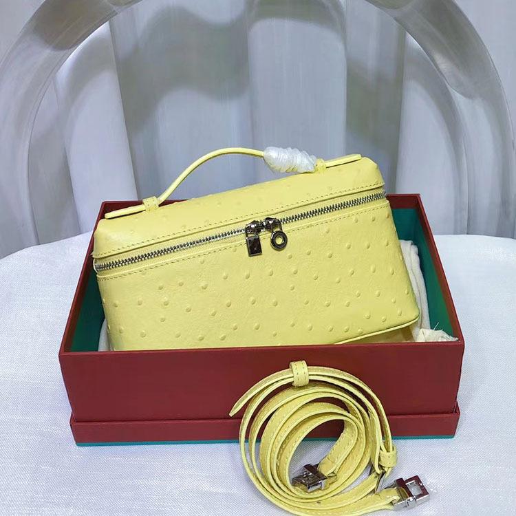 Borsa porta pranzo portatile in pelle di mucca con motivo struzzo, borsa a scatola in vera pelle, borsa a tracolla a mano alla moda