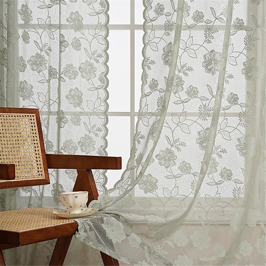 Lightweight Fabric Panel With Textured Embroidery And Rod Pocket Flower Lace Semi Sheer Curtain Drape For House Styling