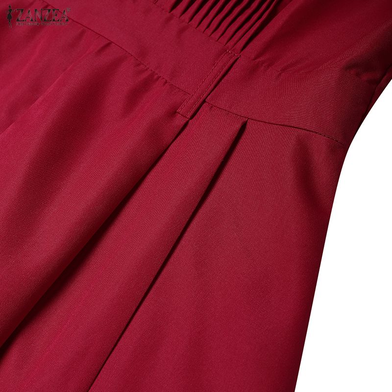 ZANZEA Women Turn Down Collar Short Sleeve Casual A-Line Dress