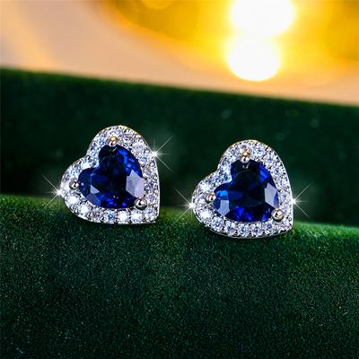 Cute Female Black/Green/Red/White/Blue Small Heart Stud Earrings Vintage Wedding  For Women
