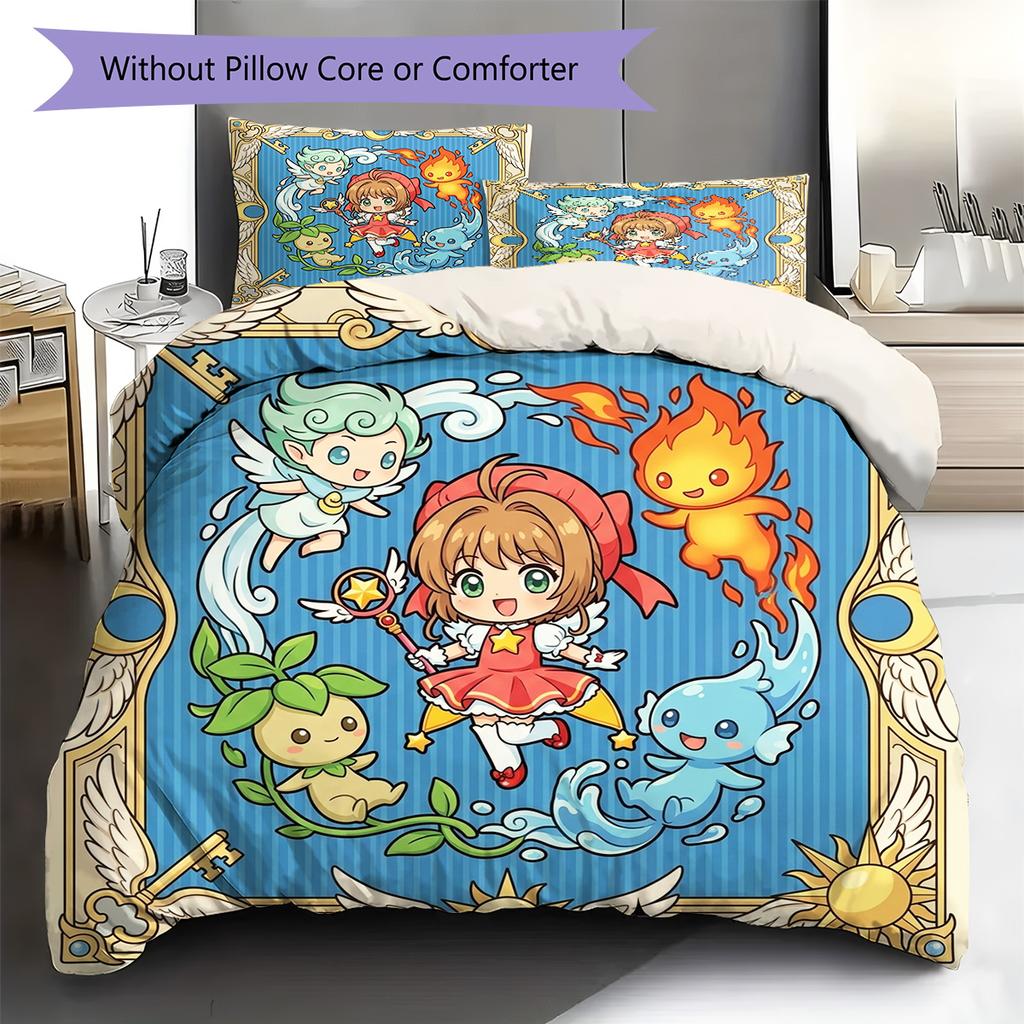 Cardcaptor Sakura Pattern Bedding Quilt Set Quilt Cover Pillowcase Home Decoration Birthday Gift (1 * duvet cover + 2 * pillowcase, without core)
