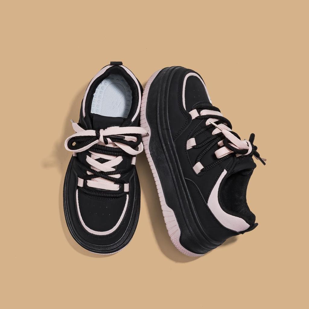 Popular Niche Original Black Powder Shoes Women's 2025 New Casual Spring Women's Shoes Versatile Platform Sports Board Shoes