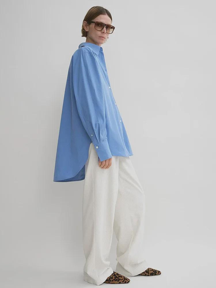 Siyuan 25 Early Spring Light Luxury High-Count Cotton Solid Color Long-Sleeve Silhouette Shirt for Women
