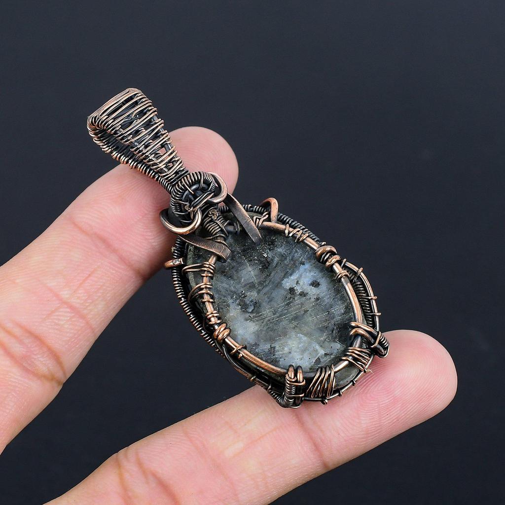 Larvikite Pendant Handmade Gemstone Jewelry, 999 Copper Wire Wrapped Pendant ,Unique Design Jewelry Pendant