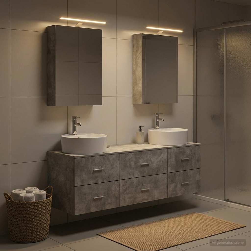 Bathroom Furniture Set 5 Pcs Concrete Grey Engineered Wood and Glass